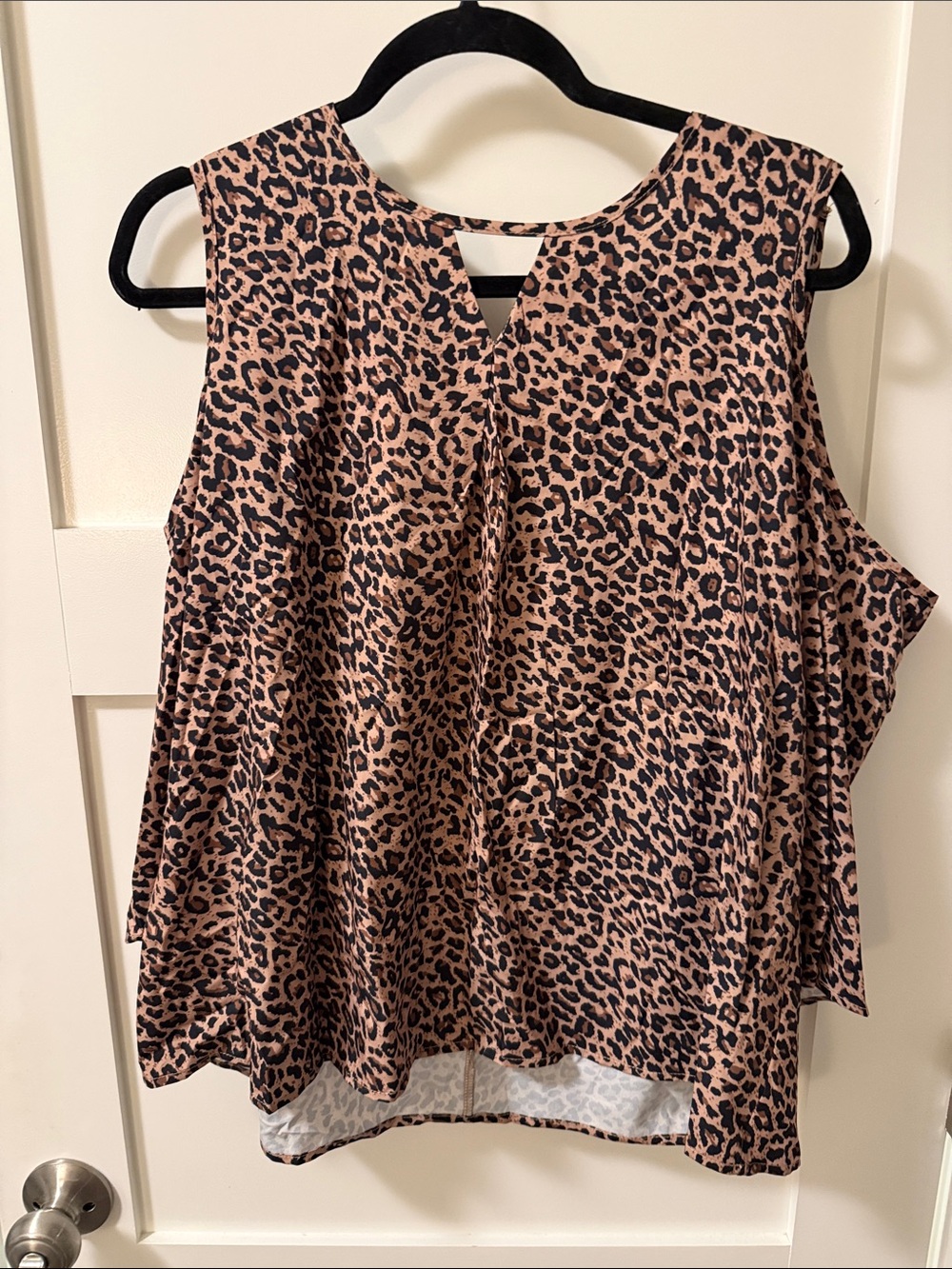 Leopard Print Cold-Shoulder Women's Top - Brown/Black - Picture 2 of 5